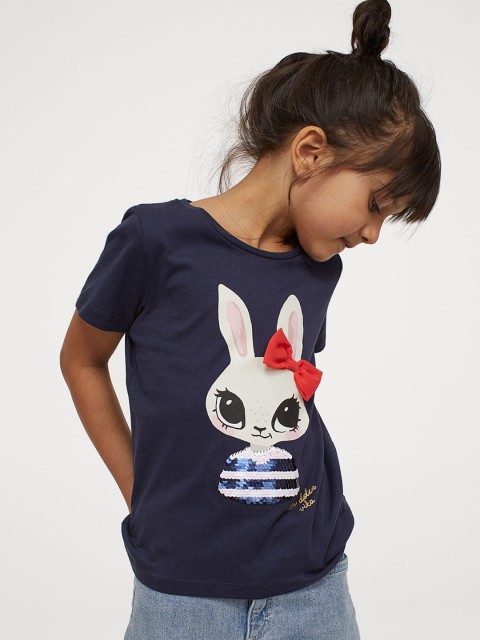 

H&M Girls Blue Printed Interactive-motif top