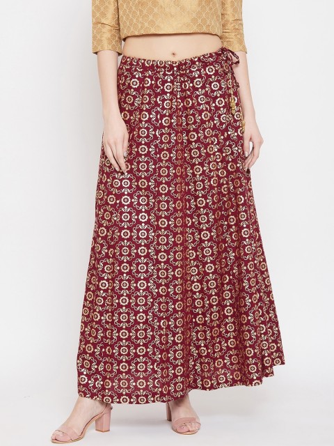 

Clora Creation Women Maroon & Gold-Coloured Floral Printed Flared Maxi Skirt