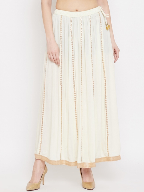 

Clora Creation Women Cream-Coloured & Gold-Coloured Embellished Flared Maxi Skirt