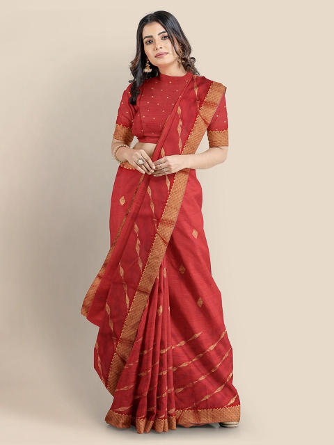 

KLM Fashion Mall Red Woven Design Silk Blend Saree