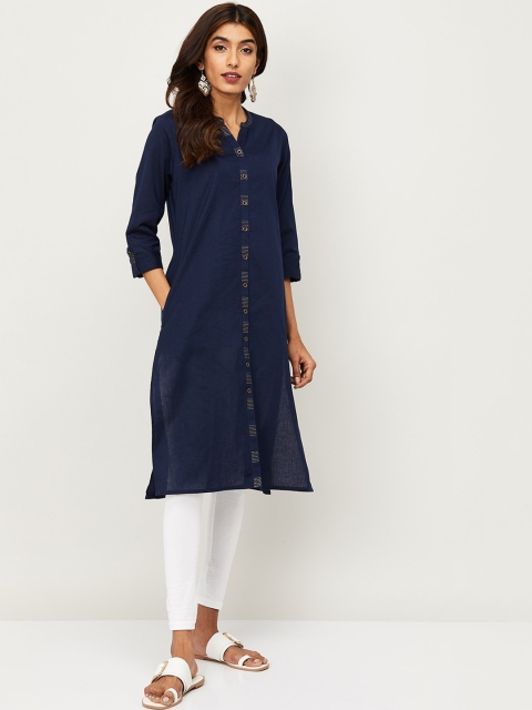 

Melange by Lifestyle Women Navy Blue Geometric Thread Work Kurta