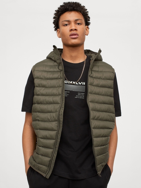 

H&M Men Olive Green Solid Puffer gilet
