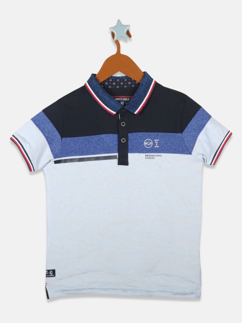 

Monte Carlo Boys White & Blue Striped Polo Collar T-shirt