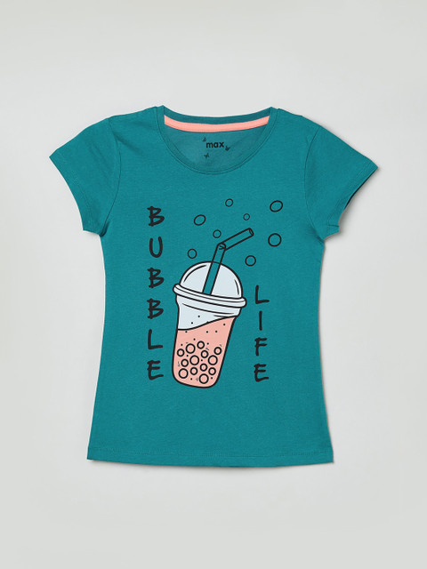 

max Girls Green & Pink Printed Pure Cotton Regular Top