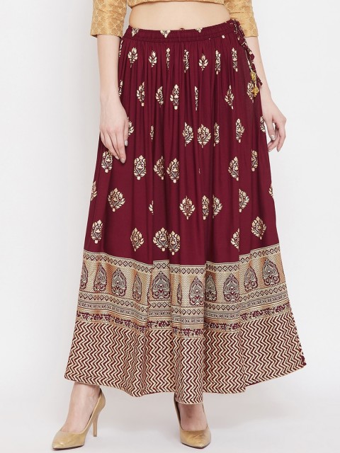 

Clora Creation Women Maroon & Gold-Coloured Printed Flared Maxi Skirt