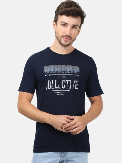 

Monte Carlo Men Navy Blue Printed Round Neck T-shirt