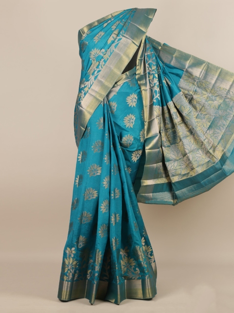 

Pothys Blue & Gold-Toned Jute Silk Woven Design Saree