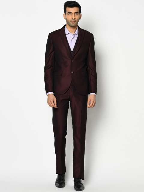 

Blackberrys Men Maroon Solid Slim-Fit Single-Breasted 3-Piece Formal Suit