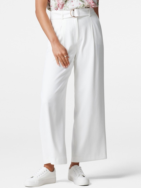 

Forever New Women White Flared Solid Parallel Trousers
