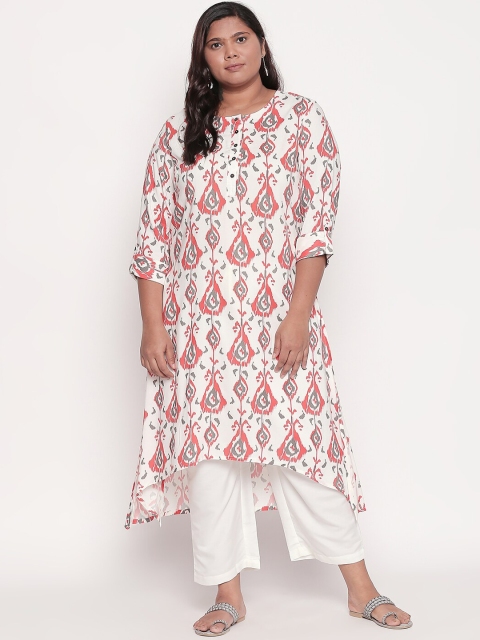 

RANGMANCH PLUS by Pantaloons Women Pink & White Geometric Printed Kurta