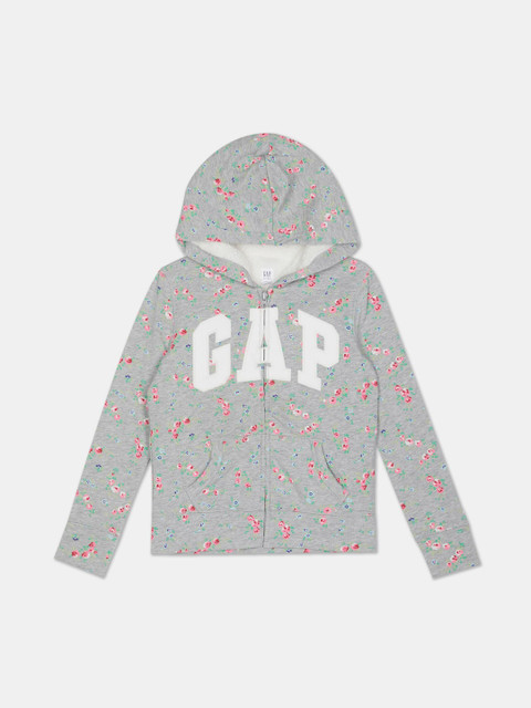 

GAP Girls Grey & Off-White Floral Printed Hooded Sweatshirt