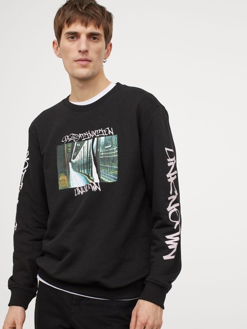 

H&M Men Black & Off-White Sweatshirt