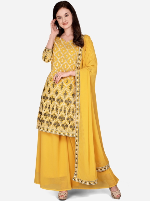 

Mitera Yellow & White Poly Georgette Semi-Stitched Dress Material