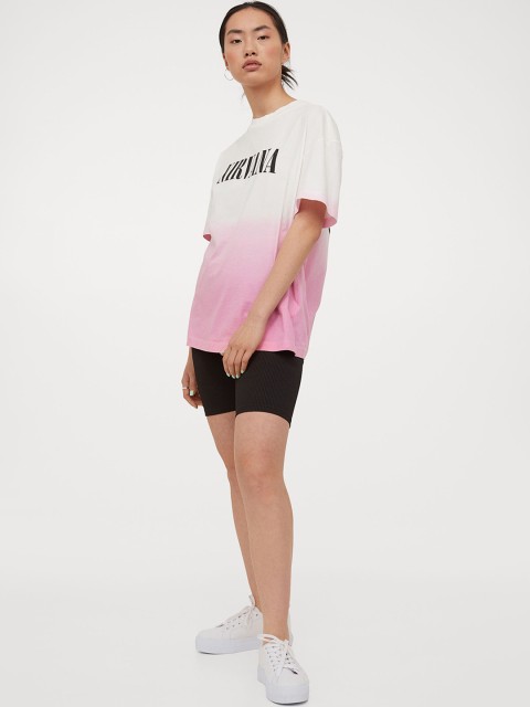 

H&M Women White & Pink Printed T-shirt