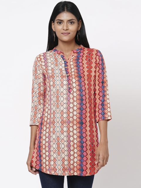 

FASHOR Women Red & Blue Ethnic Motifs Printed Pakistani Style Kurtis