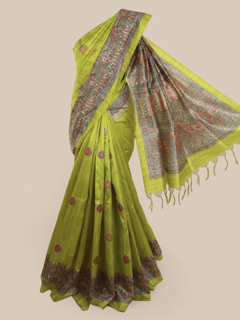 

Pothys Green Printed Jute Silk Saree