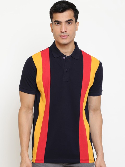 

GHPC Men Navy Blue & Yellow Colourblocked Polo Collar T-shirt