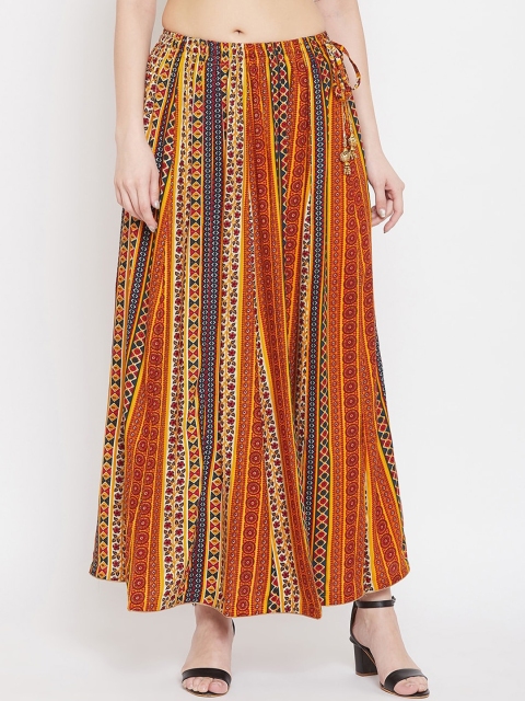 

Clora Creation Women Yellow & Maroon Printed Flared Maxi Skirt