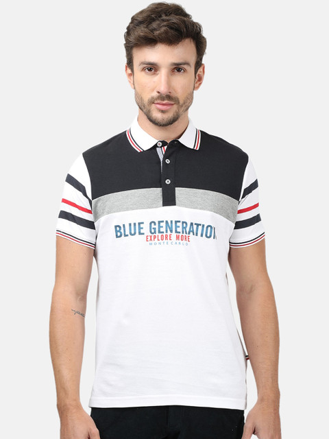 

Monte Carlo Men White Colourblocked Polo Collar T-shirt