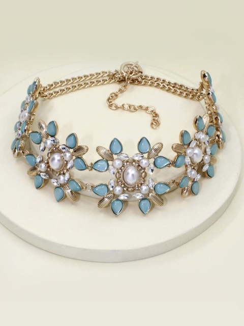 

Runway Ritual Gold-Toned & Blue Metal Gold-Plated Choker Necklace