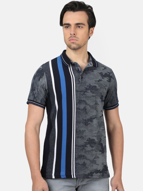 

Monte Carlo Men Grey Striped Polo Collar T-shirt