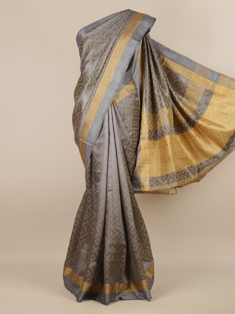 

Pothys Grey Printed Jute Silk Saree