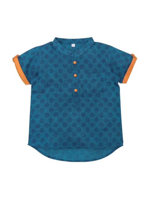 

The Magic Wand Boys Blue Geometric Embroidered Cold-shoulder Sleeves Thread Work Kurta