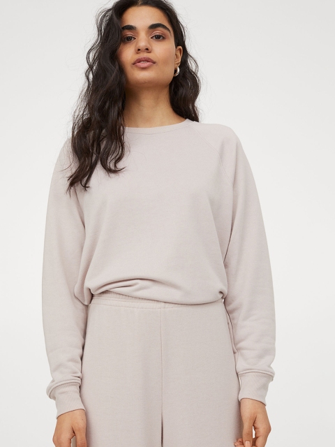 

H&M Women Beige Solid Sweatshirt