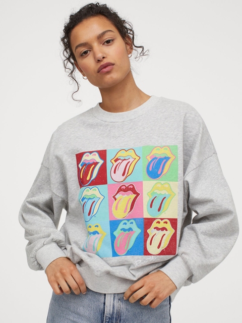 

H&M Women Grey Printed Sweatshirt
