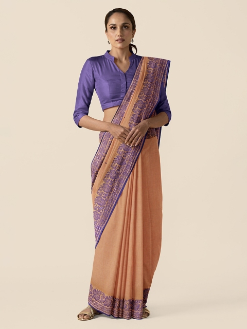 

Taneira Orange Pure Cotton Solid Taant Saree