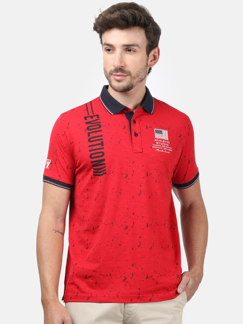 

Monte Carlo Men Red Printed Polo Collar T-shirt