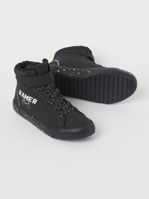 

H&M Boys Black Solid Faux Shearling Lined Hi Tops