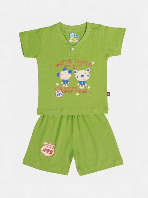 

Bumchums Unisex Kids Assorted Printed Pure Cotton T-shirt With Shorts