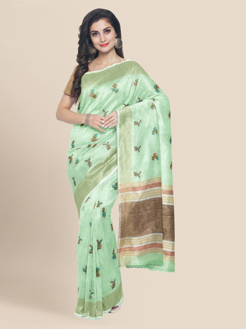

KLM Fashion Mall Green Woven Design Linen Blend Saree