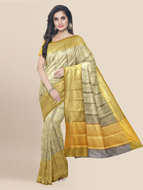 

KLM Fashion Mall Grey Silk Blend Printed Banarasi Saree