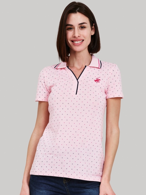 

Beverly Hills Polo Club Women Pink Printed Polo Collar T-shirt