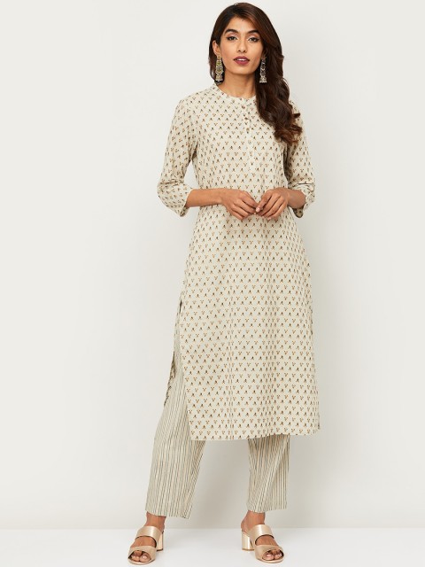 

Melange by Lifestyle Women Beige Printed Kurta with Palazzos