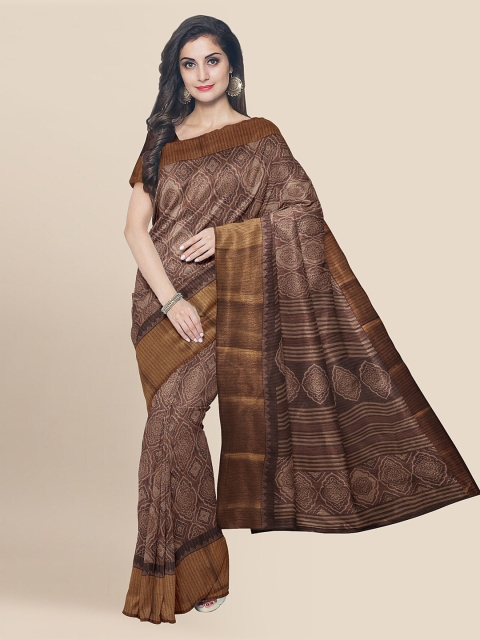 

KLM Fashion Mall Brown Linen Blend Printed Banarasi Saree