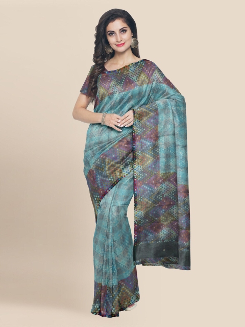 

KLM Fashion Mall Blue Silk Blend Printed Banarasi Saree