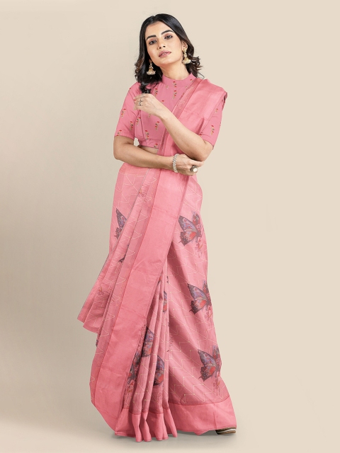

KLM Fashion Mall Pink Silk Blend Printed Banarasi Saree