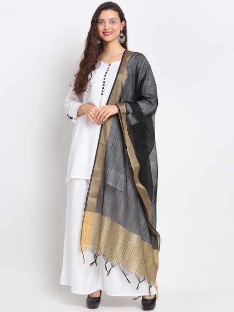 

Aujjessa Black & Gold-Toned Striped Dupatta