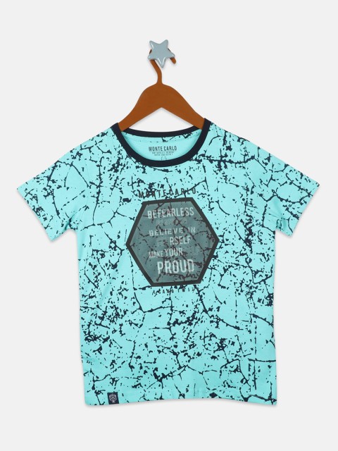 

Monte Carlo Boys Turquoise Blue Printed Round Neck T-shirt