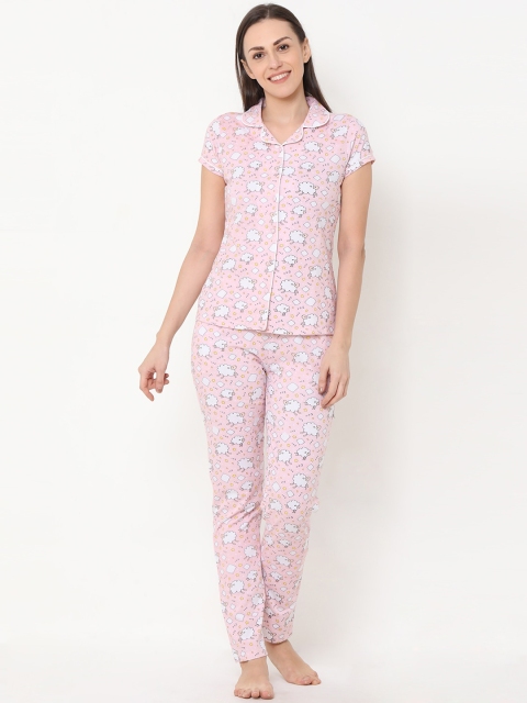 

Sweet Dreams Women Pink & White Printed Night suit