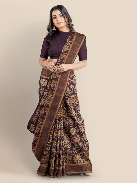 

KLM Fashion Mall Brown Silk Blend Printed Bhagalpuri Saree