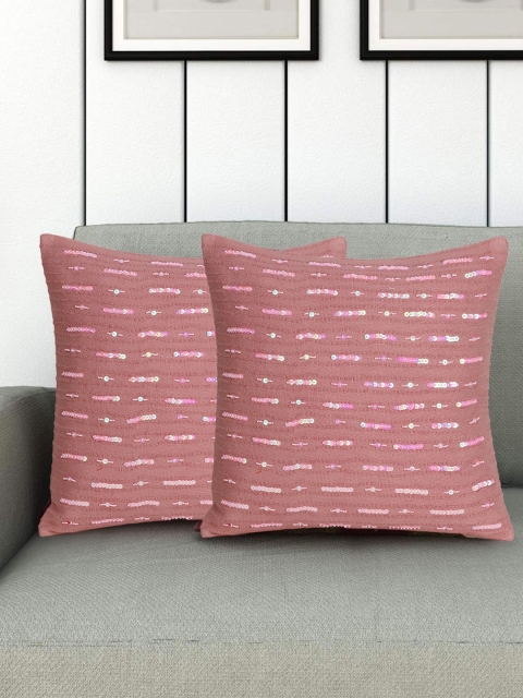 

Mezposh Pink & Silver-Toned Set of 2 Embellished Square Cushion Covers