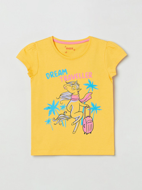 

max Yellow Printed Pure Cotton Regular Top