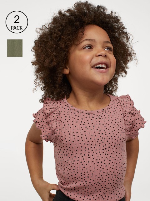 

H&M Girls Pink & Green 2-pack Ribbed Top