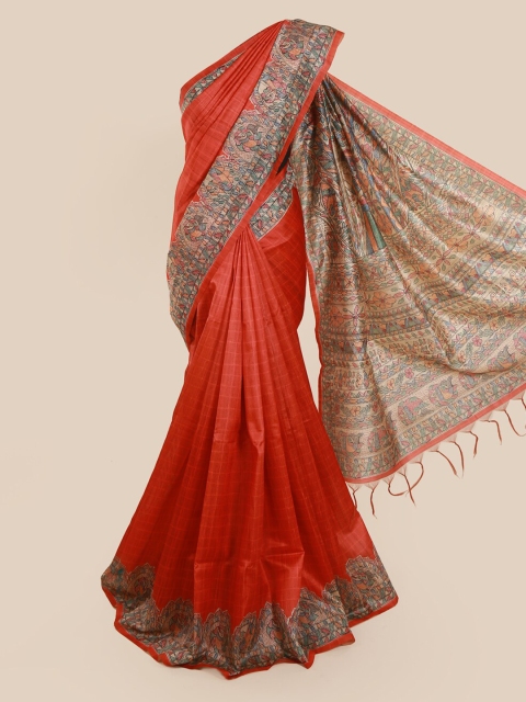 

Pothys Red Checked Jute Silk Saree