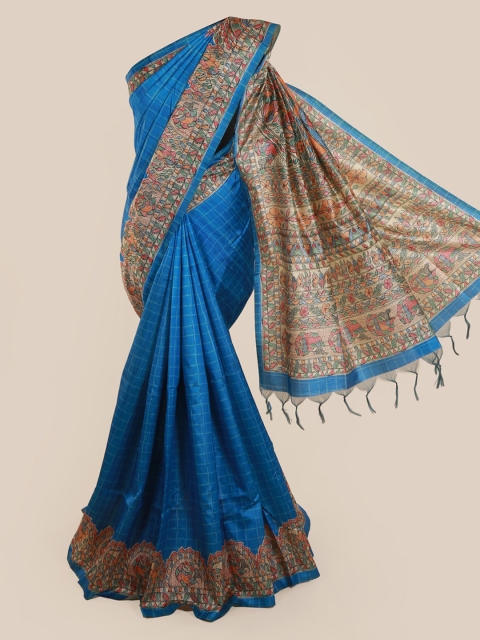 

Pothys Blue Checked Jute Silk Saree