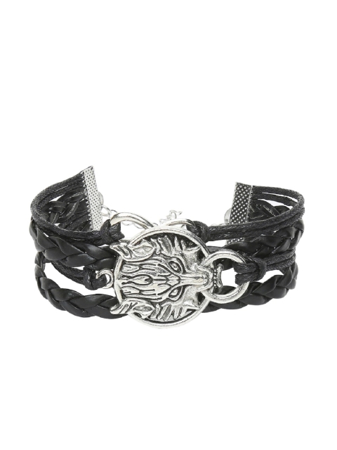 

OOMPH Men Black & Silver-Toned Leather Handcrafted Multistrand Bracelet